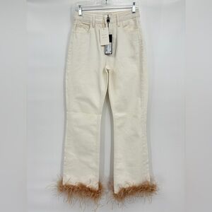 Gianni Bini  Nastia Liukin Women White Penny Lane Boho Feather Jeans NWT Size 26